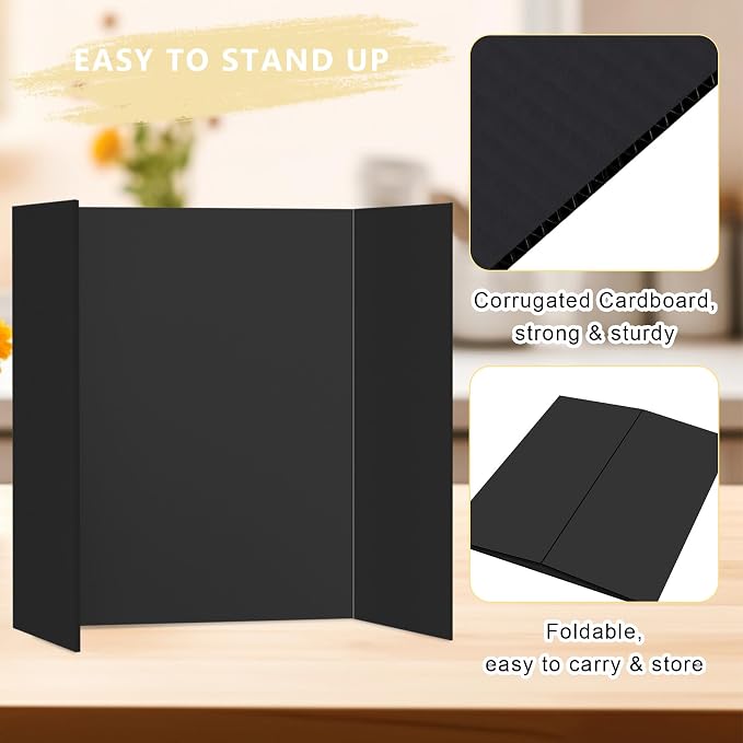 HAUTOCO 3 Pcs Small Trifold Poster Board 21'' x 14'' Project Boards | Corrugated Tri Fold Presentation Boards for Science Fair, School Projects, Event Displays & Business Presentations, Black