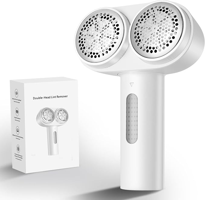 Fabric Shaver, Dual Motor Electric Lint Shaver for Clothes, 6 Blades, White | Electric Lint Shaver, Fabric Pilling Remover, Powerful 2 Gear, Portable Defuzzer Clothes Fuzz Remover for Sweater Furniture