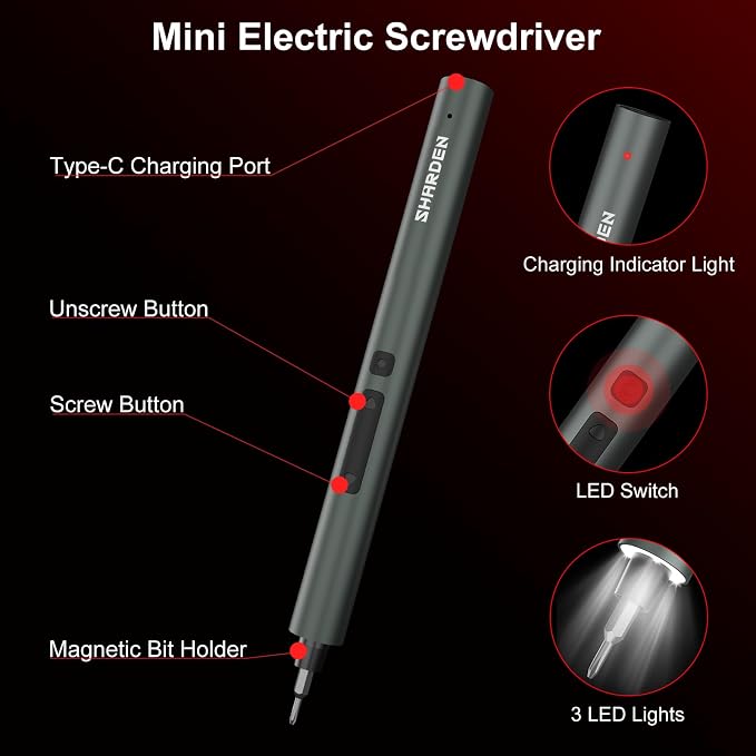 75 IN 1 Mini Electric Screwdriver Set, Power Screwdriver | 71 S2 Precision Bits, 3 LED Lights, Magnetic Storage, USB-C Charging, Cordless Screwdriver Repair Tool Kit for Electronics