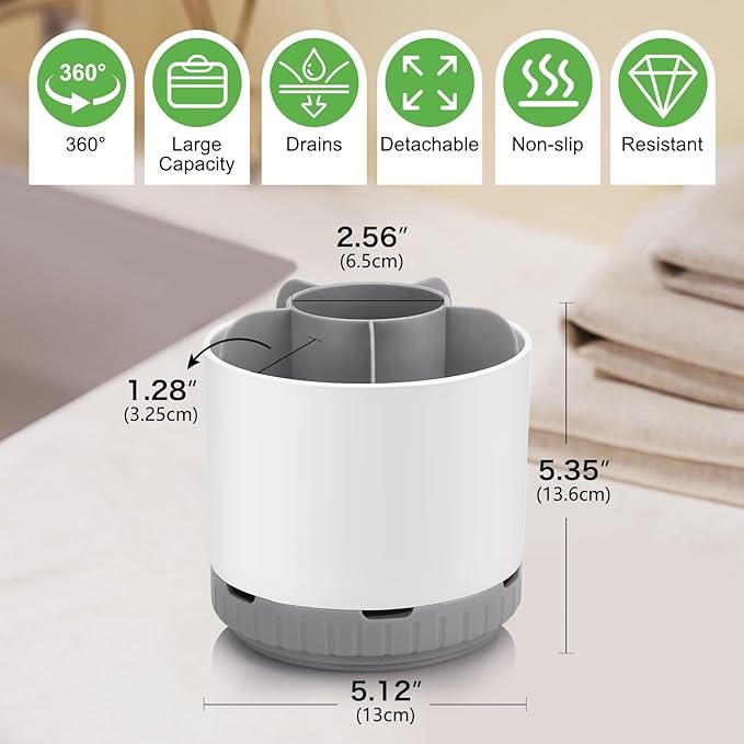 GFWARE Toothbrush Holders for Bathrooms - White Rotating Kids Electric Toothbrush and Toothpaste Holder, Detachable 6 Slots Tooth Brush Organizer Bathroom Countertop Storage