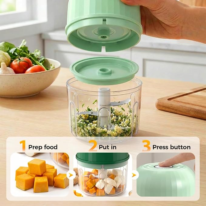 Electric Garlic Chopper, 2026 New Mini Portable Veggie Chopper Garlic Grinder Masher Onion Chopper, Rechargeable Wireless Food Processor for Garlic Onion Ginger Chili Vegetables Meat (Green)