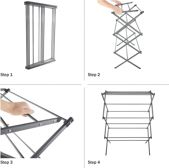 Collapsible Drying Rack for Laundry, Foldable Heavy Duty Clothes Drying Rack Indoor Outdoor Small Space, 27" x 13.5" x 37" Steel Laundry Garment Rack for Home Apartment Dorm, Platinum