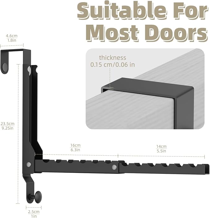BAKON Heavy Duty Over Door Hooks with 10 Ridges,Compact Double Folding Over the Door Hanger for Bathroom Laundry, Portable Clothes Drying Rack with Hook, Over the Door Clothes Hanger for Bag(1, Black)