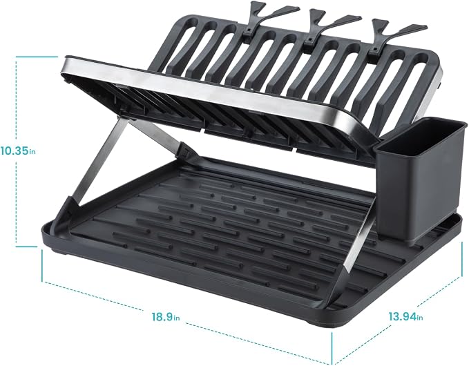 Home Zone Living Dish Drying Rack for Kitchen Counter | X-Shape Foldable Design with Drip Tray and Holder for Utensils and Wine Glasses