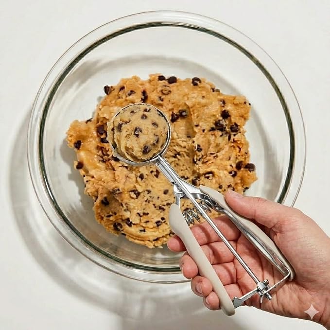 Cookie Scoop, 1Tbsp/15 ml/0.5oz Cookie Scoops for Baking, 18/8 Stainless Steel Cookie Scooper for Baking, Ice Cream Scooper with Trigger Release, Cookie Dough Scoop with Non-slip Grip (White)