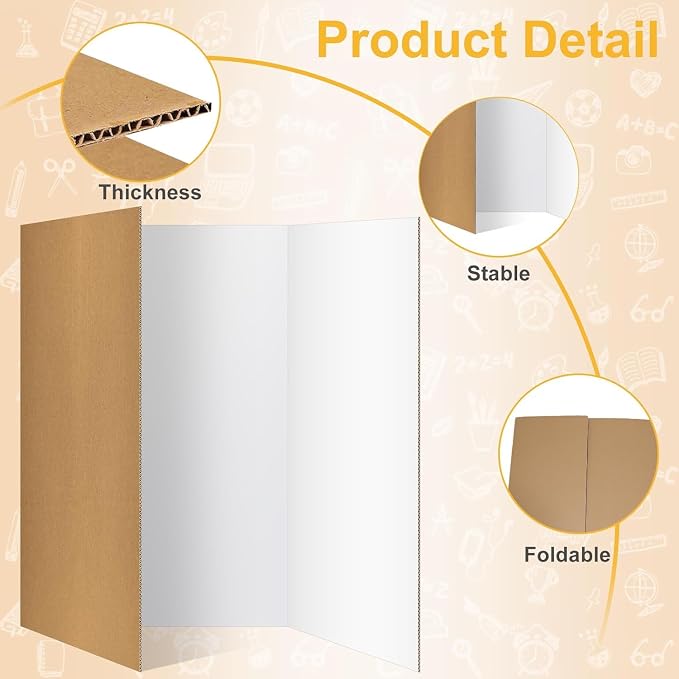 Trifold Poster Board 36"x48", 4 Pack White Large Corrugated Display Board | Large Foldable Poster Board for School Projects, Science Fair, Business Presentations, Photo Displays, Graduation Exhibitions