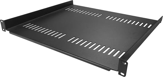StarTech 1U Vented Cantilever Rack Shelf, 16in, 44lb/20kg (CABSHELF116V) | Universal vented rack mount tray, For 19in network equipment rack & cabinet, Heavy duty steel, 16in deep