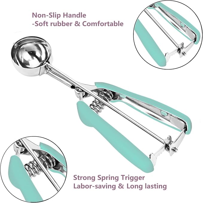 Ice Cream Scoop, 18/8 Stainless Steel Cookie Scoop, Cookie Scoops for Baking, 5.3Tbsp/80ml/2.7oz Cookie Dough Scoop, Ice Cream Scooper with Trigger Release, Cookie Scooper, Cupcake Scoop(Mint Green)