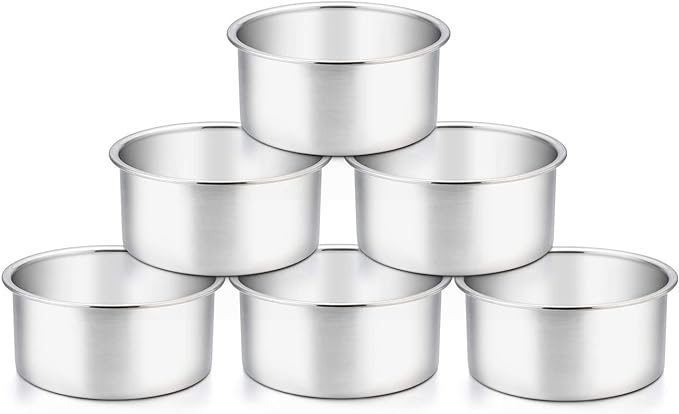TeamFar 4 Inch Cake Pan, 6 Pcs Layer Baking Round Cake Pans Set Stainless Steel, For Baking Steaming Serving, Healthy & Sturdy, Mirror Finish & Dishwasher Safe