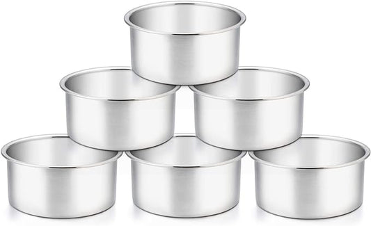 TeamFar 4 Inch Cake Pan, 6 Pcs Layer Baking Round Cake Pans Set Stainless Steel, For Baking Steaming Serving, Healthy & Sturdy, Mirror Finish & Dishwasher Safe