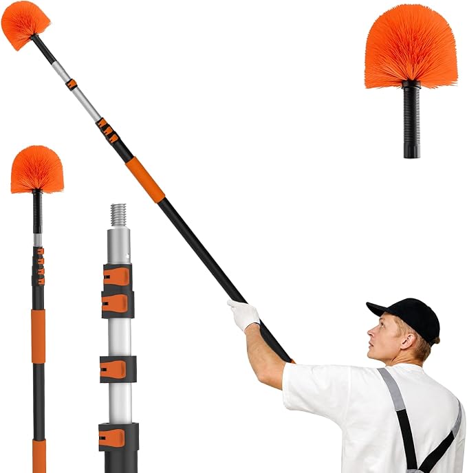 LAANPOLE 20FT Cobweb Duster with Extension Pole, Spider Web Brush for Cleaning Extendable, Professional Ceiling and Corner Dusters for Outdoor Indoor Use