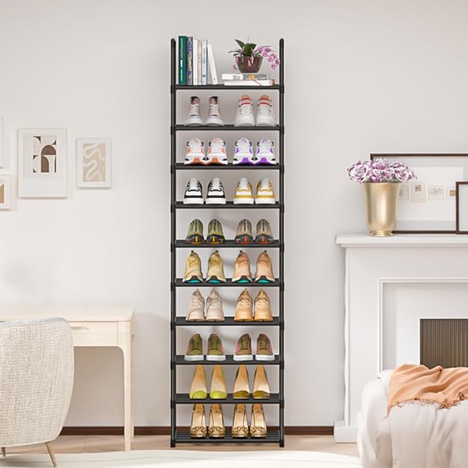 OYREL Shoe Rack - Sturdy Metal Shoes Storage Organizer for Closet, Entryway | Garage, Door Entrance, Space Saving 10-Tier Narrow Shoe Shelf, Stackable Free Standing Shoes Holder