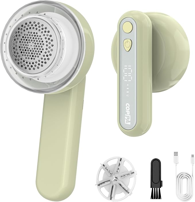 COPPA Lint Remover, LR-01 Remove Fuzz Lint USB-C Rechargeable 6 Blades & 3 Speed Mode Shut-Off Protection Portable Fuzz Remover with Battery Display for Clothing Furniture Curtain
