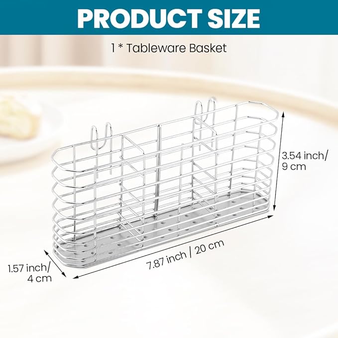 Utensil Drying Rack, 304 Stainless Steel Dish Drying Rack with Hook, 3 Divided Compartments Drainage Basket, No Drilling Kitchen Tableware Organizer(Silver)