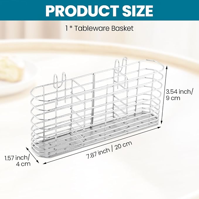 304 Stainless Steel Utensil Holder with Hooks - 3 Divided Compartments Silverware Drying Rack, Kitchen Tableware Organizer Drainage Basket for Flatware Knives Forks Spoons