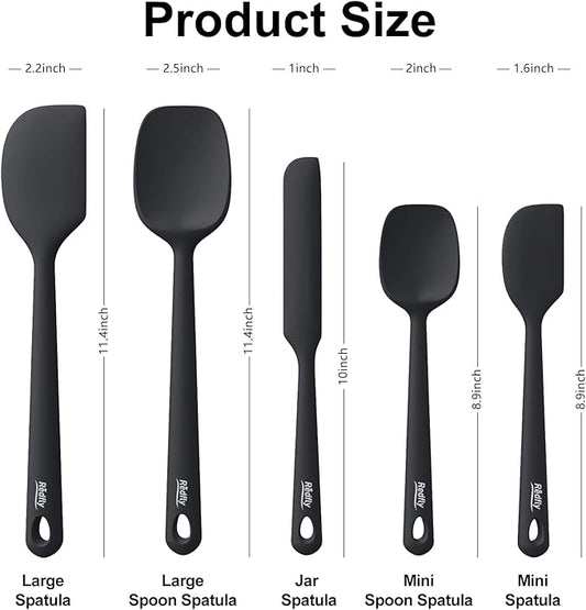 Redfly Silicone Spatula Set, 5 Piece Food Grade Silicone Cooking Utensils Set, Rubber Spatula Heat Resistant Nonstick for Baking, Cooking, Kitchen Utensils Dishwasher Safe Black