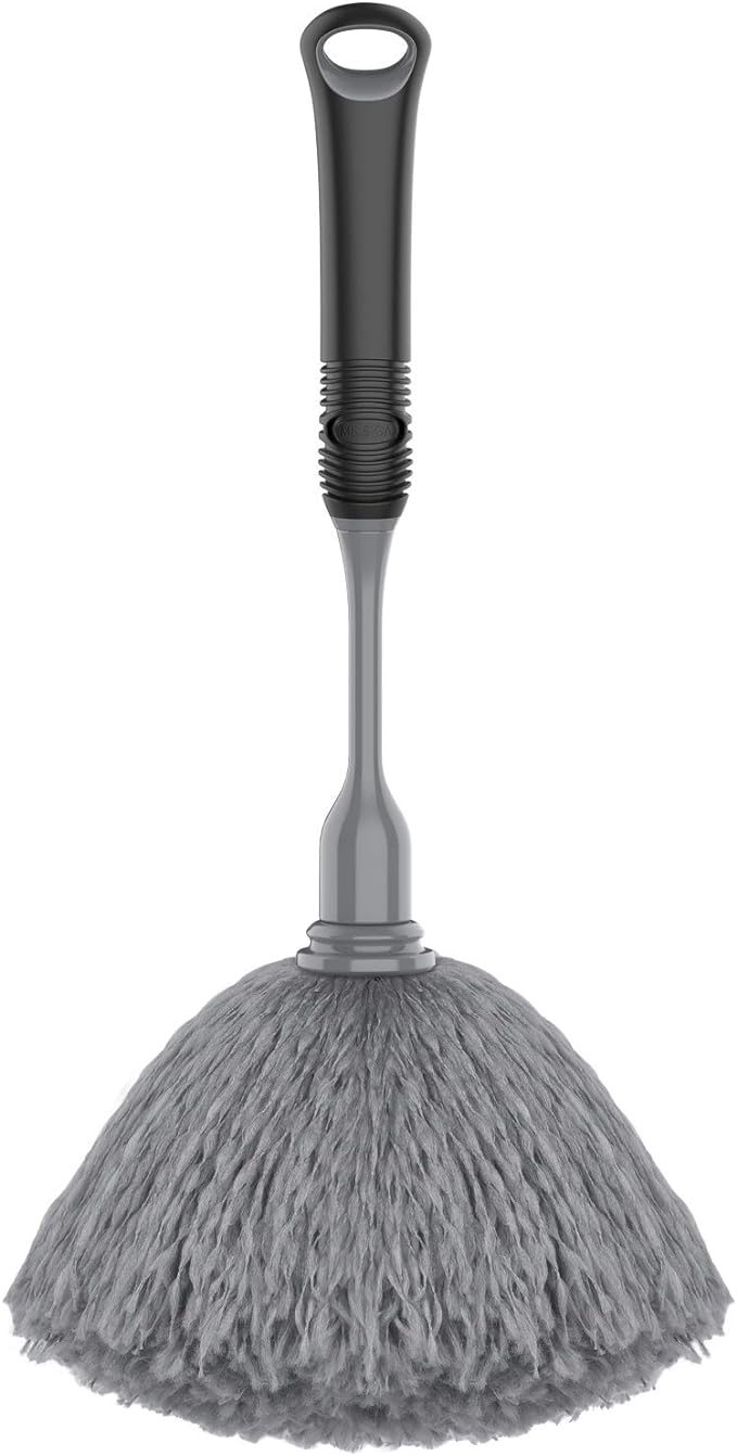 MR.SIGA Microfiber Delicate Duster with Non Slip Handle, Gray & Black | Gentle on delicate surfaces, washable microfibre duster head
