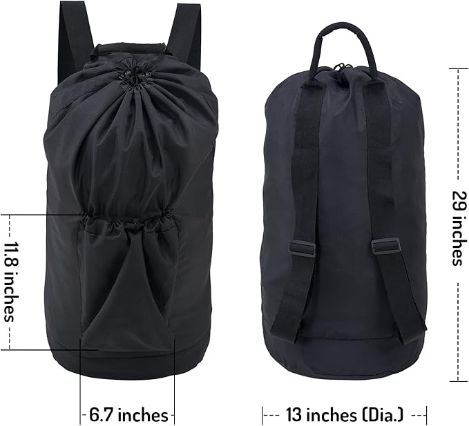 Seiritex Laundry Backpack Bag, Dirty Clothes Travel Laundry Bag with Shoulder Straps for College Dorm (Black)