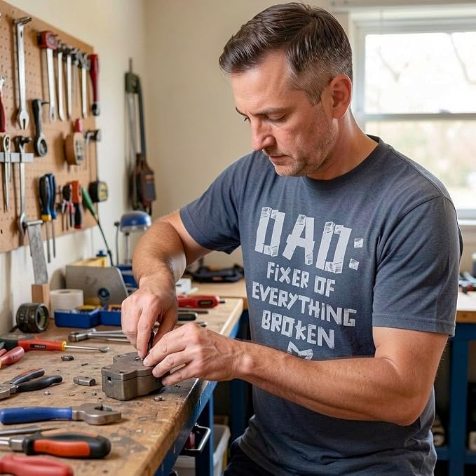 Funny Garage Dad T Shirts Mechanic Tees for Handy Dads that Can Fix It | Not a Drill, Still Plays with Blocks, Dad Tools, and More, Funny T Shirts, Dad Joke Apparel for Men, Cool Mechanic Short