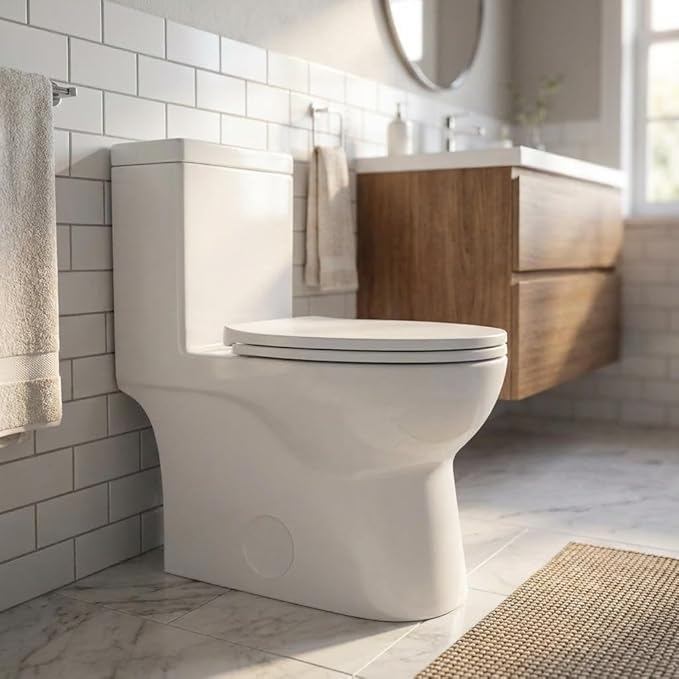 Elongated One-Piece Toilet, 16" ADA Compliant Ceramic Construction, Dual Flush 1.1/1.6 GPF, Includes Quick-Install PP Seat, Comfort Height in White