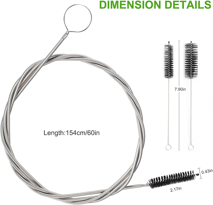 CiaraQ11-Piece Black Tube & Pipe Cleaning Brush Set | – 10 Rigid Brushes 1/16"-1" + 60" Flexible Wand brush, Medium-Stiffness Nylon – for Drains, Guns, Coffee & Labs