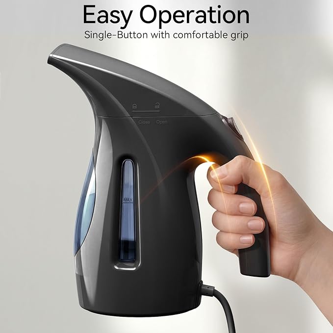 HiLIFE Steamer for Clothes, Portable Handheld Garment Wrinkle Remover, 240ml Big Capacity, 700W, Strong Penetrating Steam, for Home, Office and Travel, ONLY FOR 120V, Ink Black