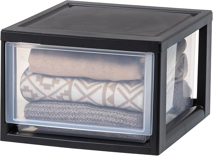 IRIS USA 3-Pack, 14.5 Qt. Stacking Drawer Storage Organizer, Black | Store shoes, clothing, accessories, and household essentials around your home with organized storage for everyday needs