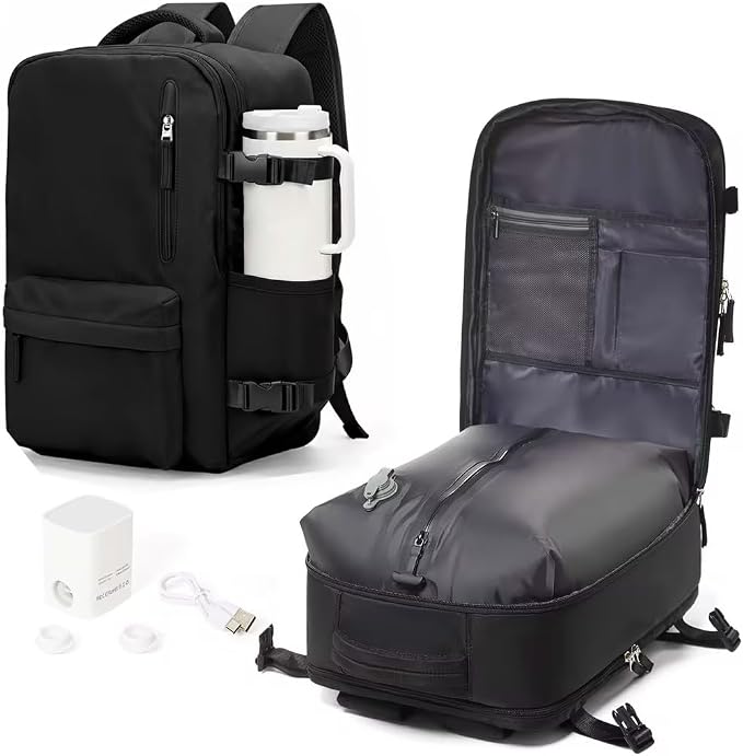 WONHOX Vacuum Seal Backpack for Travel with Air Pump Compression Vacpack Carry on Flight Approved Daypack Laptop Space Saver Bags Storage with Vacuum System 18x14x8 inches Travel Bag Women Men Black