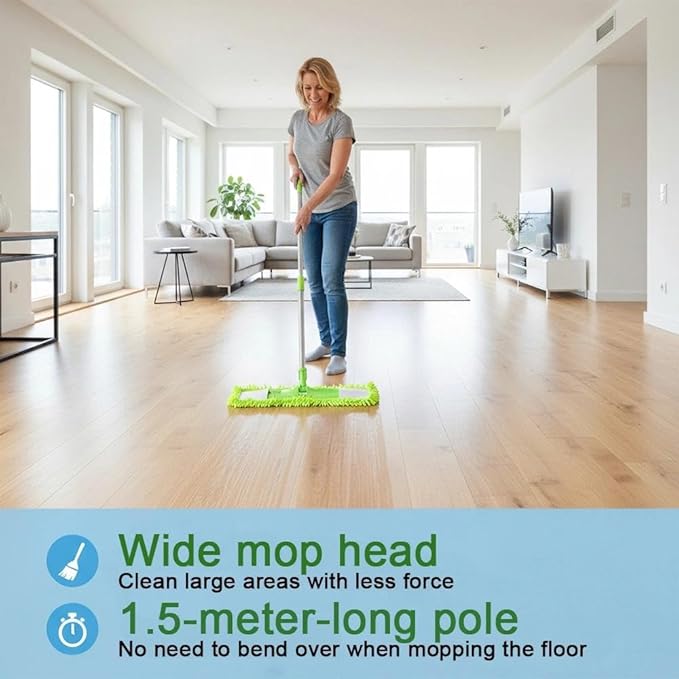 [Godiyyer] Dust Mop for Floor Cleaning, 360° Swivel Chenille Mop with 2 Washable Pads, Adjustable 31-58" Handle, Dry and Wet Available, Suitable for Hardwood, Laminate, Tile, Marble