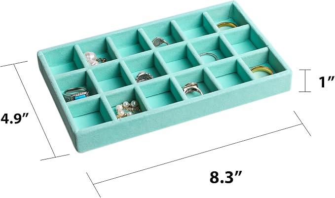 Frebeauty Jewelry Trays for Drawer,Set of 9 Jewelry Organizer and Storage | Velvet Material,Earring Holder Organizer,Stackable Jewelry Display for Vanity,Drawer Inserts for Rings,Studs,8.3×4.9 inch