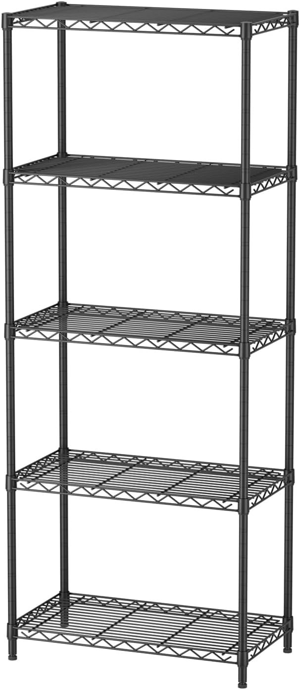 Golpart 5Tier Adjustable Storage Shelves Metal Wire Shelving Standing Shelf | Utility Heavy Duty Unit Rack Closet Organize for Home Kitchen Laundry Room Organization Pantry 12"Dx22"Wx59"H Black