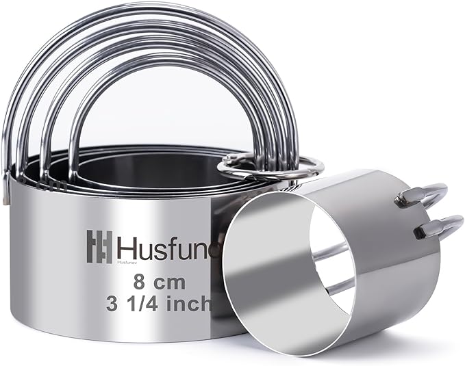Husfunov Biscuit Cutter Set, Round Cookie Cutters with Handle | 5 Pieces Stainless Steel Circle Professional Baking Dough Tools for Cake