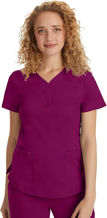 Healing Hands Purple Label Jane Scrub Top for Women Y-Neck Design | 2 Patch Pockets, Slim Fit Side Vents, Fitted Shirttail Silhouette, Breathable Comfort, Easy Care Fabric, Made for Every Shift