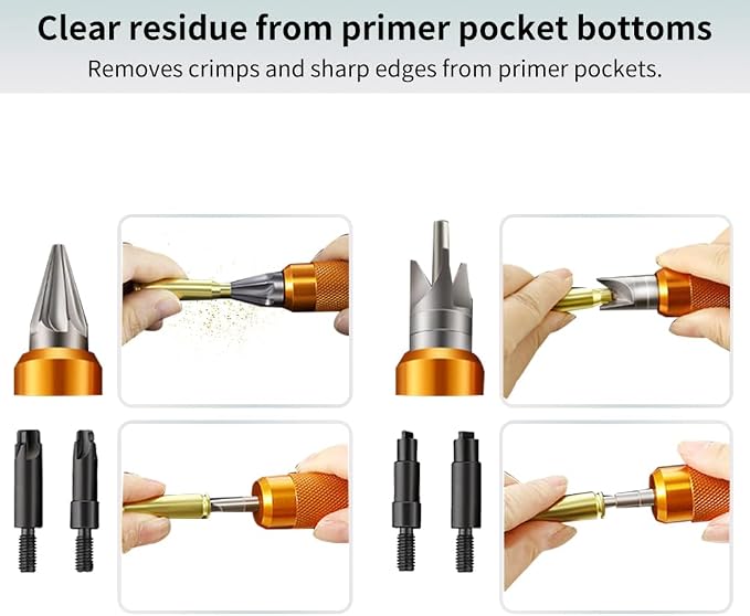 Ludex Case Prep Multi-Tool for Case Trimmer, Crafting Case Pocket Cleaner, Reamer and Chamfer Deburring Tools -Reloading Tool for .17 to .45 Caliber (orange color)