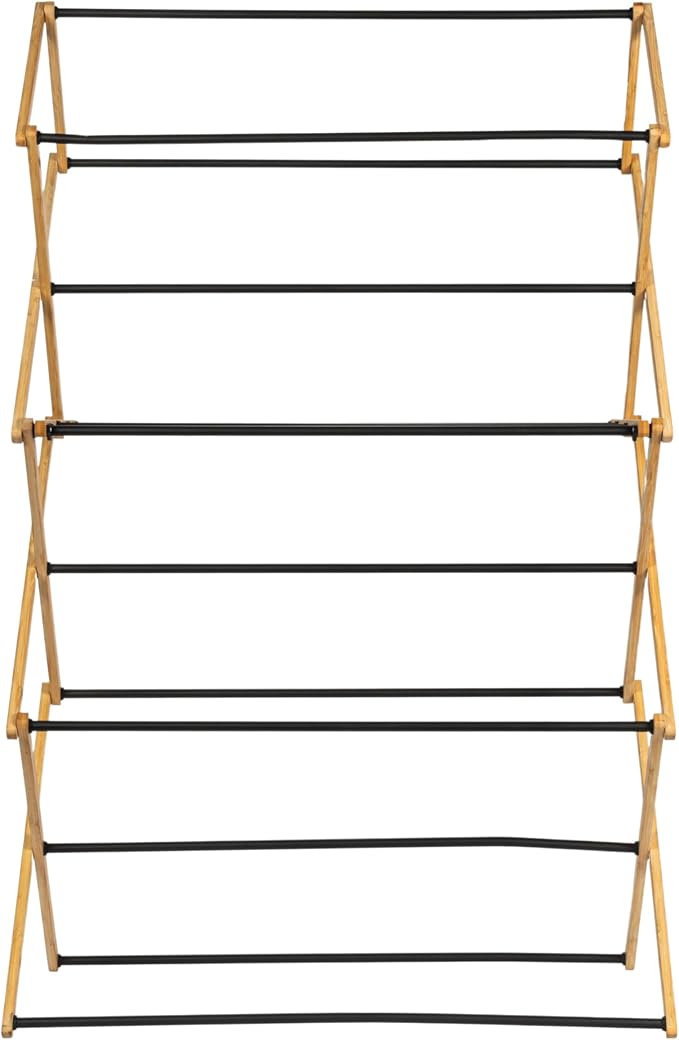 Household Essentials Bamboo Folding Clothes Drying Rack | Large Capacity, 14 Coated Metal Dowels, 28 Feet of Drying Space | Eco-Friendly, Collapsible Indoor Rack for Apartments, Homes & Dorms