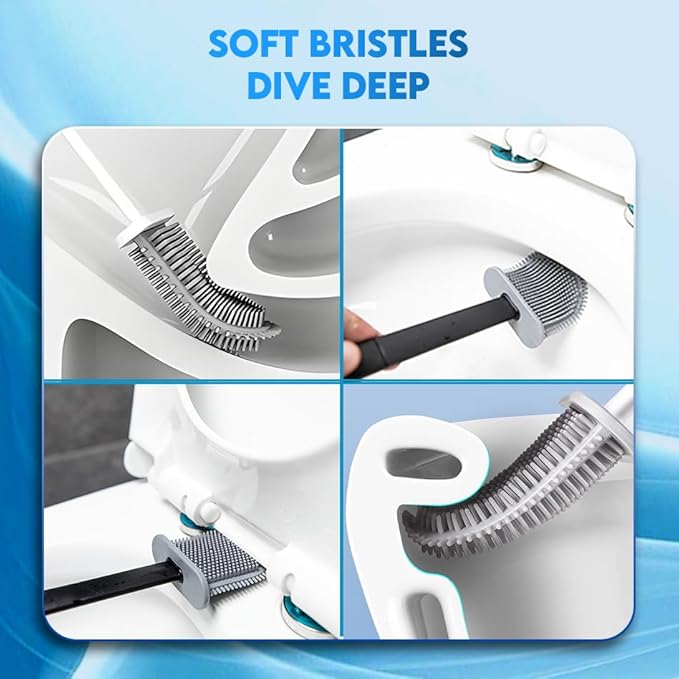 Modern Minimalist Silicone Black Toilet Brush with Holder - Pack of 2 Toilet Bowl Brush Set - Self-Cleaning & Splash-Free, Easy-Rinse Design with Wall Mounted Holder Bathroom Accessory.