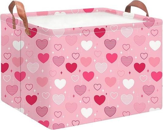 NTAOHAMPER Rectangular Storage Basket Empty,Collapsible Gift Basket with Handles,Heart Print Basket, Books Box,Room Decor(Love You Heart)