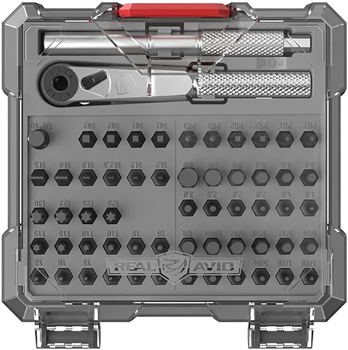 Real Avid X3 Precision Screwdriver Set with 1/4 Ratchet Wrench Bit Driver & Bit Extension - Tool Kit Includes Torx, Hex, Phillips, Flat & Square Bits (56 Piece)