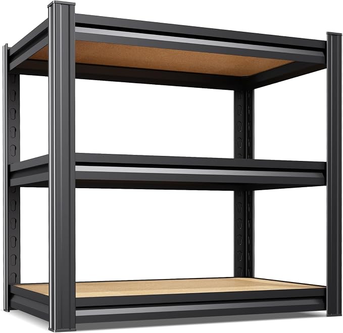 3-Tier Heavy Duty Garage Shelving for Home Organization, Adjustable Metal Storage Rack for Tools,Household Essentials, Utility Shelf for Garage, Pantry, Kitchen, 33.5" H x 35.4" W x 15.7" D