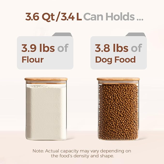 ComSaf Glass Storage Jars with Bamboo Lids 3.6 Qt Large Pantry Square | Cabinet Organization, Flour Sugar Coffee Beans, Pasta Cereal Dry Food, Big Capacity, Dry Food Storage