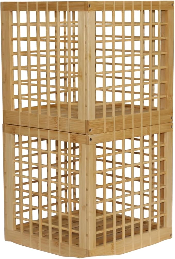 Bamboo Stackable, Cube Storage Bins - Lattice Design 2 Pack (10.5x10.5x10.5)