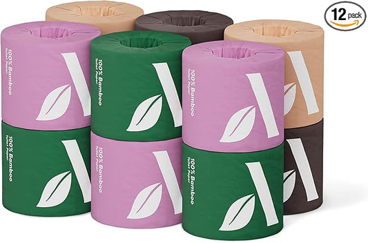 Amazon Aware 3-ply Bamboo Toilet Paper, Unscented, 12 Rolls, 350 Sheets per roll, Total 4200 Sheets, Plastic-Free