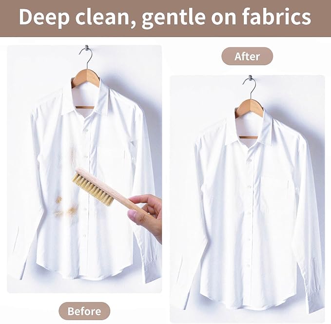 Large + Small Laundry Stain Brush Set with Soft Boar Bristles | Wooden Handle, Tough on Stubborn Stains, Gentle on Cotton, Linen, Knits, Large for Broad Surfaces, Small for Details