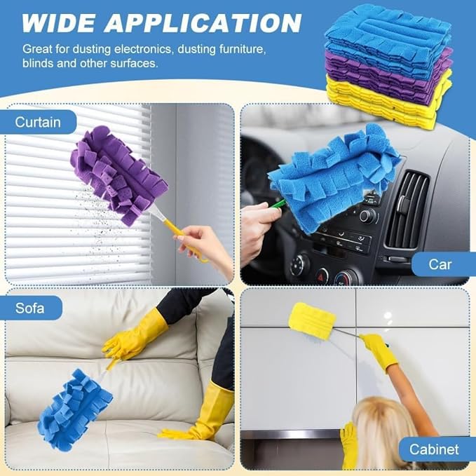 Reusable Chenille Microfiber Dust Duster, 2026 New Reusable Duster With Removable Washable Cloth Covers, 360°Electrostatic Duster Refills, Multi-Surface Dusting Mop For Efficient Home Cleaning (2 Set)