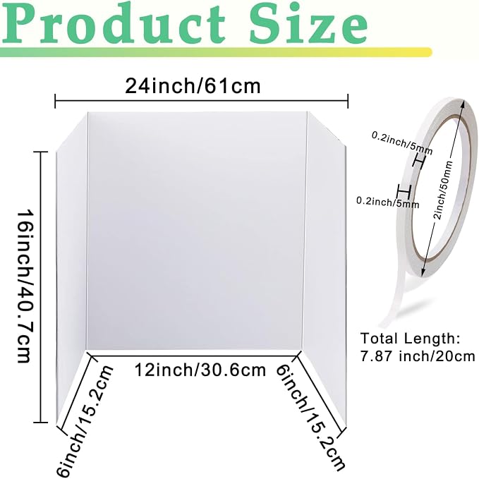 3 Pack Medium Trifold Poster Board, 24 x 16inches Poster Board with Double Sided Tapes and Cardboard, Corrugated Presentation,Science Fair Display Boards for School Project, Science Fair, Business