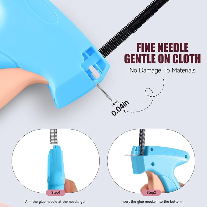 Stitchy Micro Tagging Gun Blue and Pink - Total 4000 Fasteners Portable Hemming Tool Applicable to Temporary Hems on Shirt Sleeves Pants and Dresses