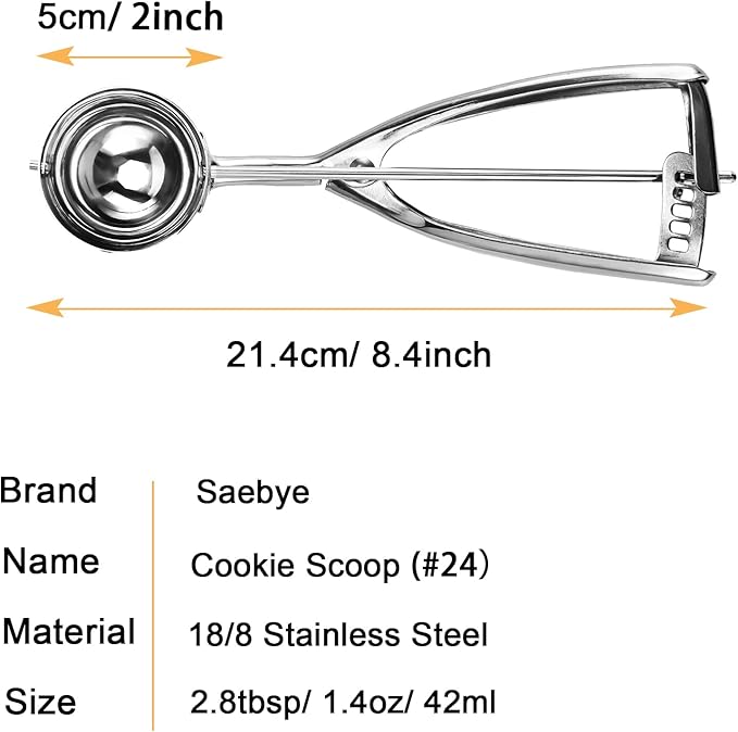 Medium Cookie Scoop, 2.8 Tbsp/ 1.4 OZ, 2 inch/ 5 CM Ball, 18/8 Stainless Steel Medium Ice Cream Scoop, Secondary Polishing