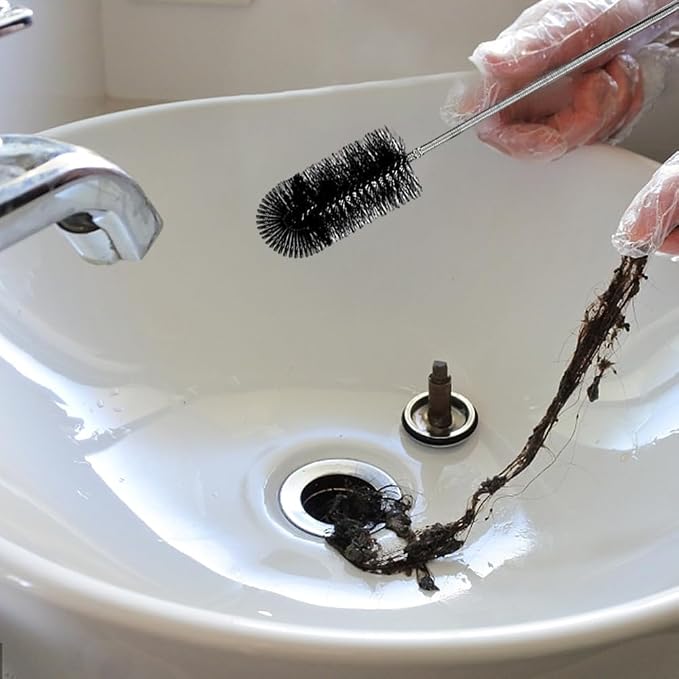 2pcs Flexible Long Drain Brush Set, Hose Pipe Stainless Steel Nylon Bristles Brushes with Dual Heads Tube Cleaner Brush for Kitchen, Sink, Drain Pipe, and Pipe Cleaning Tool