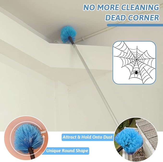 20 Foot Cobweb Duster with Extension Pole 2 PCS, Webster Cobweb Duster for High Ceilings/Corners, Spider Web Brush with Pole for Outdoor & Indoor Web Cleaning, Outdoor Cobweb Brush Kit by MAYKI