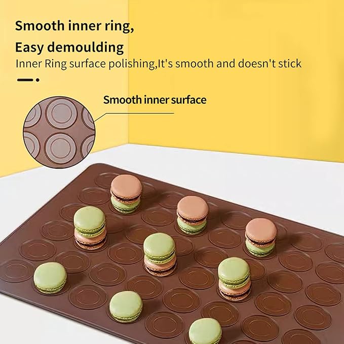 Silicone Macaron Baking Mats, 2 Non-Stick Silicone Baking Mats, Food Safe Baking Mat, Great For Macaron, Cookies, Bread, Pastry, Dessert (2Pcs 48Capavity)